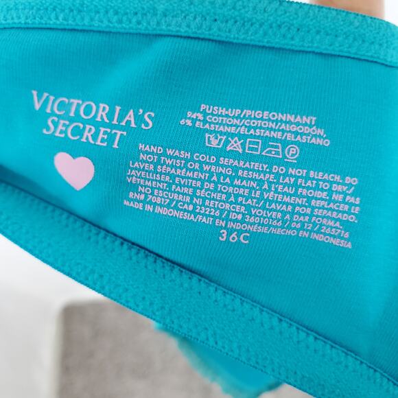 Victoria's Secret Blue Lace Trimmed Push-Up Underwire Bra Women's Size 36C - Picture 6 of 6